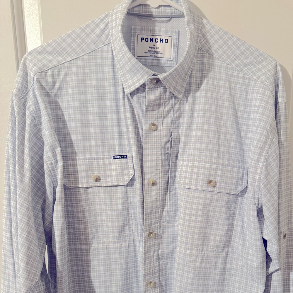 Gray and White Casual Button Down Shirt Lightweight Cotton